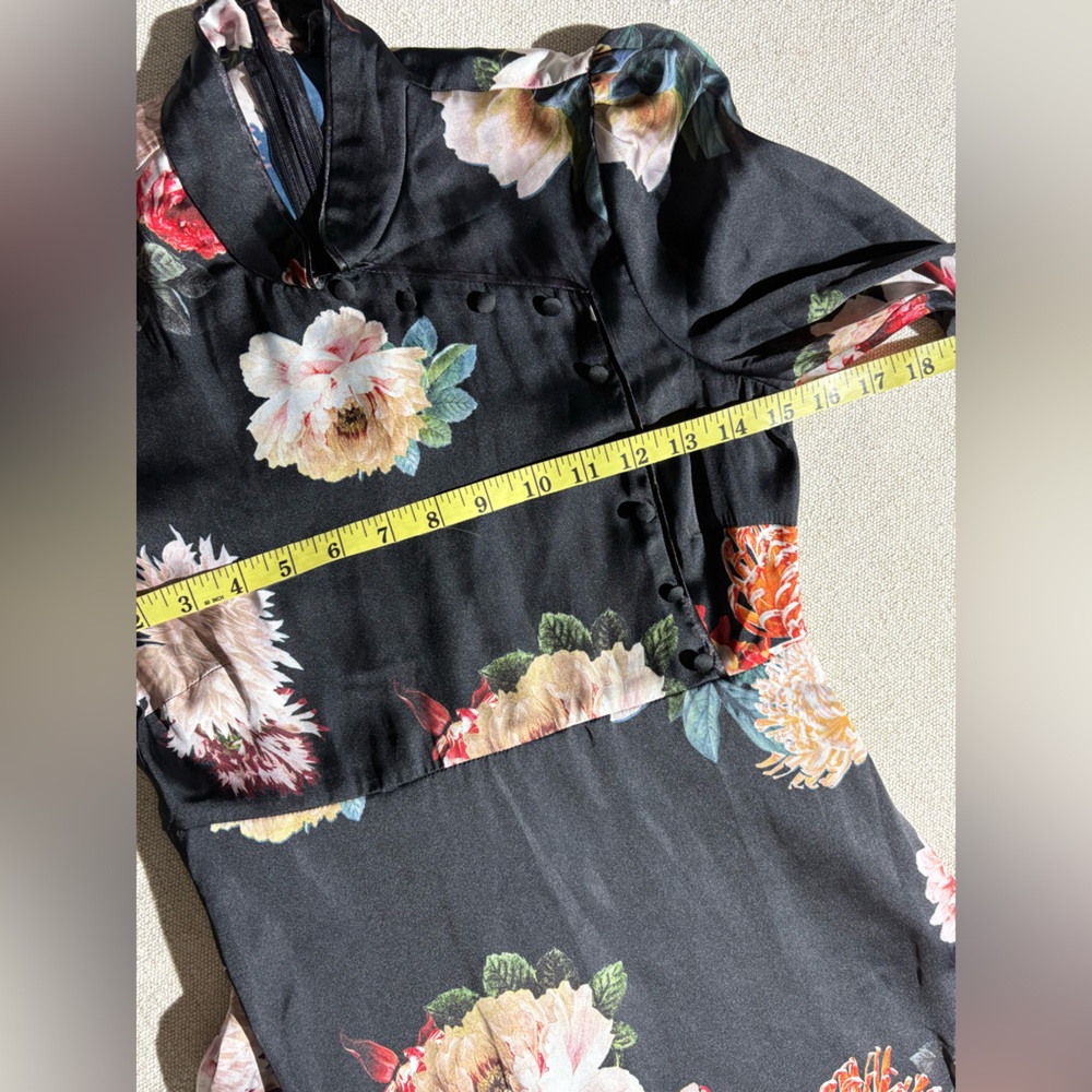 Zara Women AW17 Printed Floral Satin Midi  Dress With Mandarin Collar - Picture 5 of 9